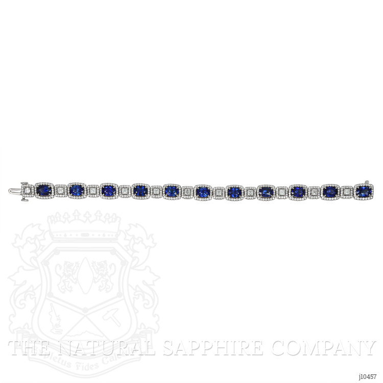 12.89 Ct.Tw. Blue Sapphire and Natural Diamond Pave Bracelet, 18K White Gold