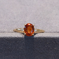 1.46 Ct. Hessonite Garnet Natural Diamond Three Stone Ring, 14K Yellow Gold Image