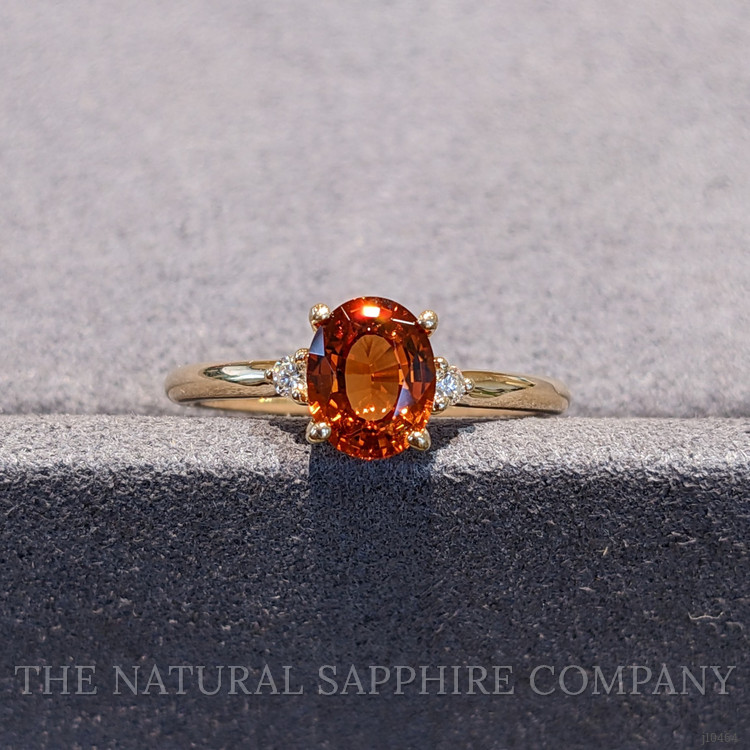 1.46 Ct. Hessonite Garnet Natural Diamond Three Stone Ring, 14K Yellow Gold