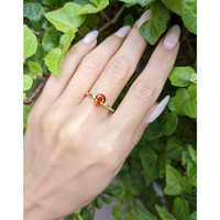 1.46 Ct. Hessonite Garnet Natural Diamond Three Stone Ring, 14K Yellow Gold Life Style