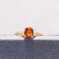 1.46 Ct. Hessonite Garnet Natural Diamond Three Stone Ring, 14K Yellow Gold Life Style