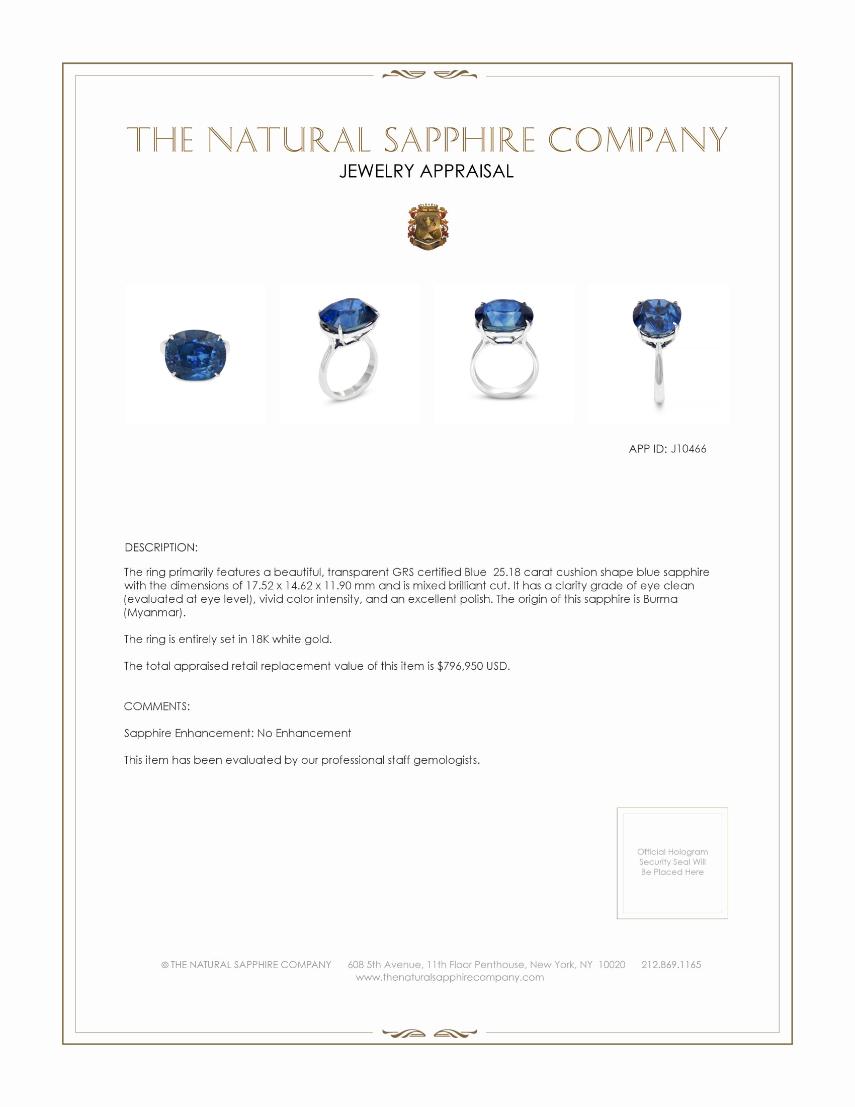 25.18 Ct. Blue Sapphire Pave Ring, 18K White Gold