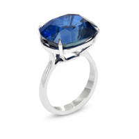 25.18 Ct. Blue Sapphire Pave Ring, 18K White Gold Image