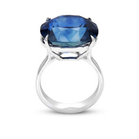 25.18 Ct. Blue Sapphire Pave Ring, 18K White Gold Image
