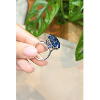 25.18 Ct. Blue Sapphire Pave Ring, 18K White Gold Life Style