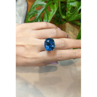 25.18 Ct. Blue Sapphire Pave Ring, 18K White Gold Life Style