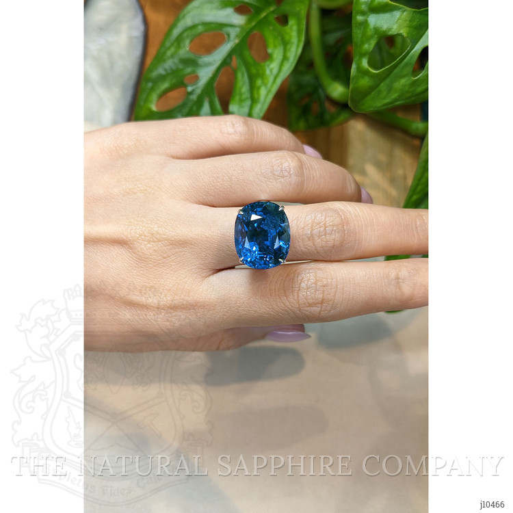 25.18 Ct. Blue Sapphire Pave Ring, 18K White Gold