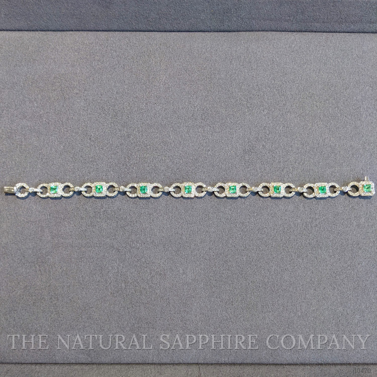 1.77 Ct.Tw. Emerald and Natural Diamond Pave Bracelet, 18K White Gold