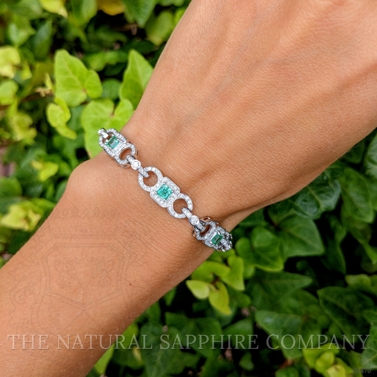 1.77 Ct.Tw. Emerald and Natural Diamond Pave Bracelet, 18K White Gold