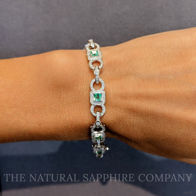 1.77 Ct.Tw. Emerald and Natural Diamond Pave Bracelet, 18K White Gold