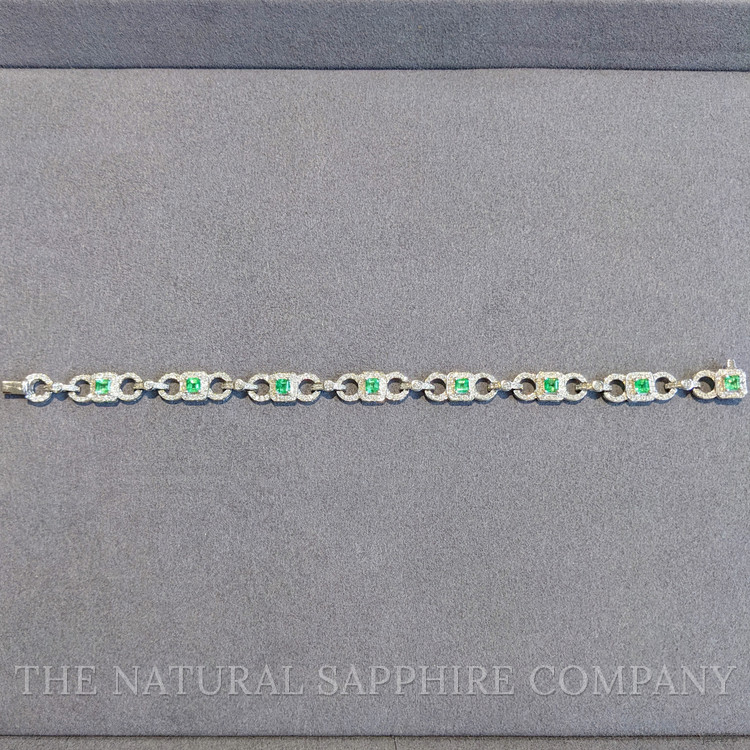 1.77 Ct.Tw. Emerald and Natural Diamond Pave Bracelet, 18K White Gold