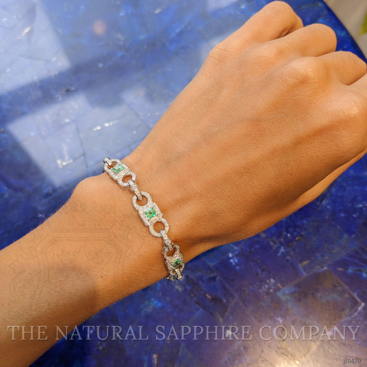 1.77 Ct.Tw. Emerald and Natural Diamond Pave Bracelet, 18K White Gold