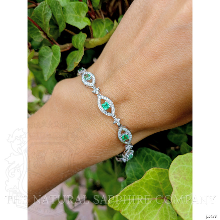 1.75 Ct.Tw. Emerald Natural Diamond Pave Bracelet, 18K White Gold