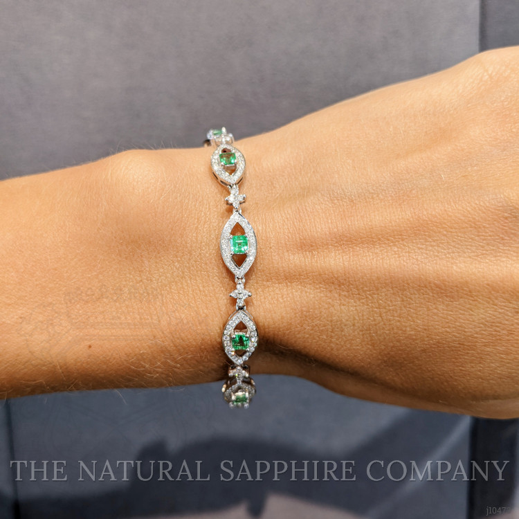 1.75 Ct.Tw. Emerald Natural Diamond Pave Bracelet, 18K White Gold
