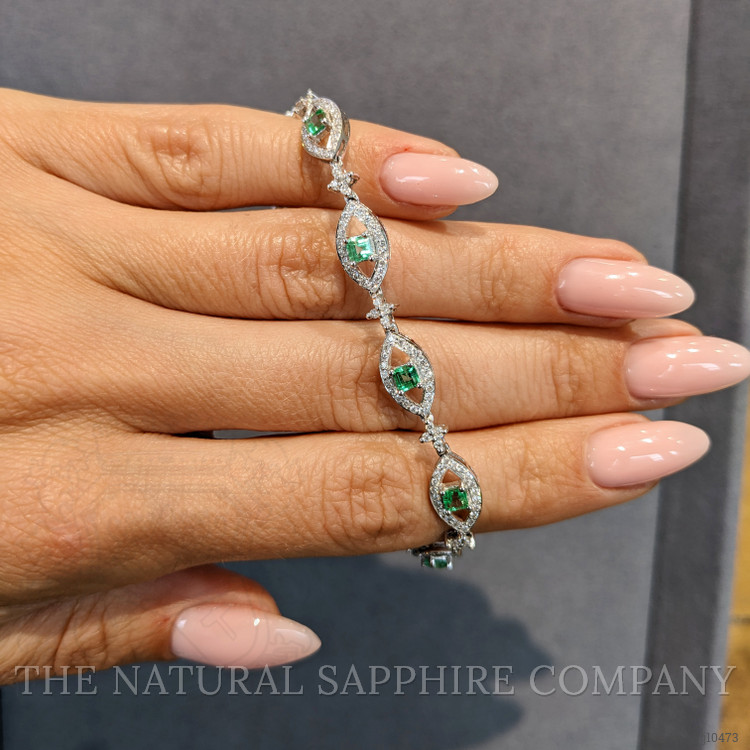 1.75 Ct.Tw. Emerald Natural Diamond Pave Bracelet, 18K White Gold