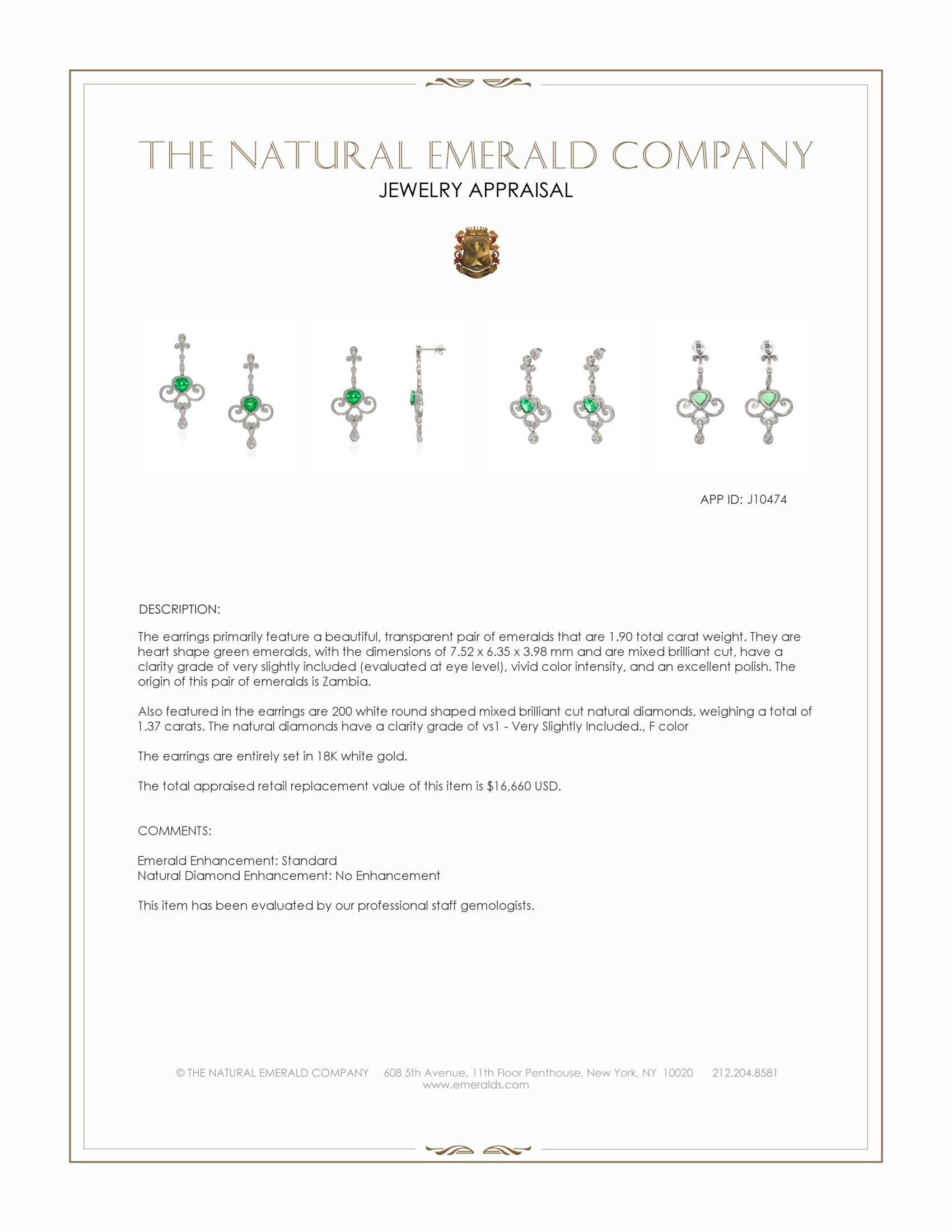 1.90 Ct.Tw. Emerald and Natural Diamond Pave Earrings, 18K White Gold
