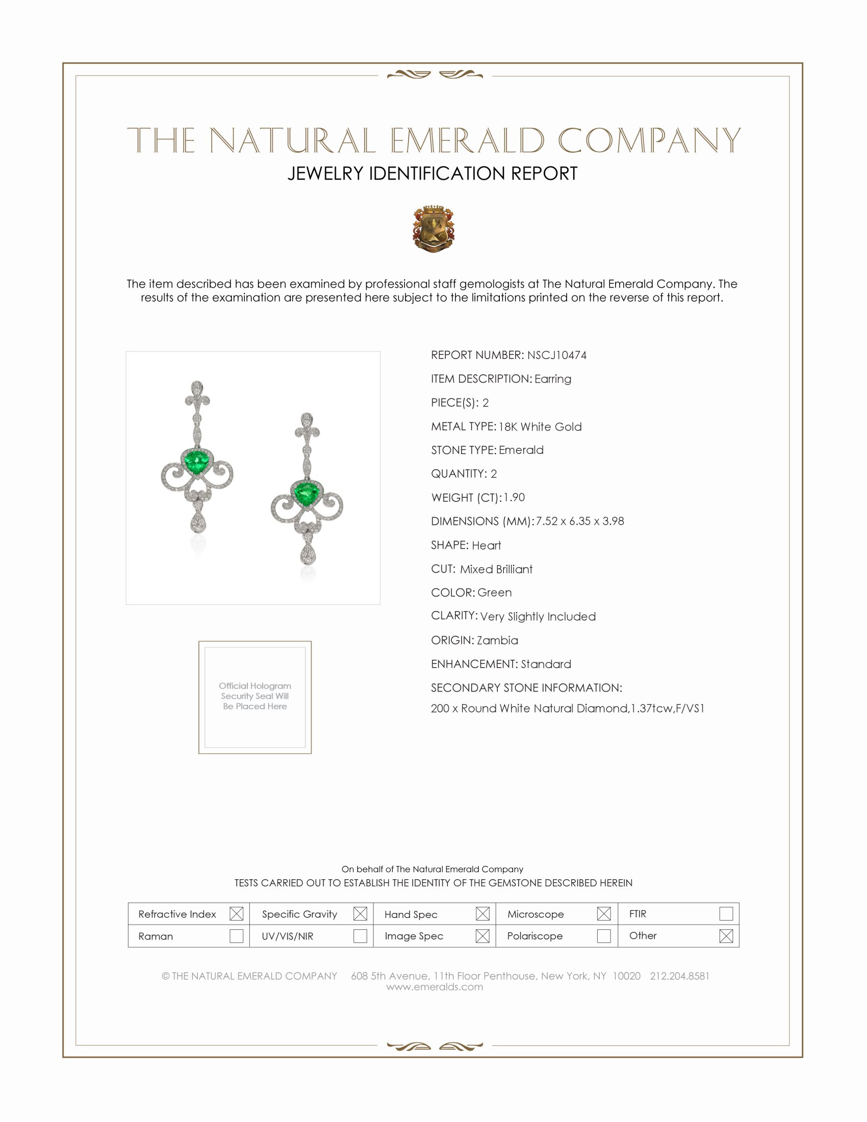 1.90 Ct.Tw. Emerald Natural Diamond Pave Earrings, 18K White Gold