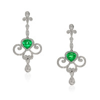 1.90 Ct.Tw. Emerald Natural Diamond Pave Earrings, 18K White Gold Video