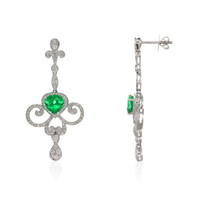 1.90 Ct.Tw. Emerald Natural Diamond Pave Earrings, 18K White Gold Image