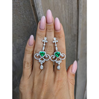 1.90 Ct.Tw. Emerald Natural Diamond Pave Earrings, 18K White Gold Life Style
