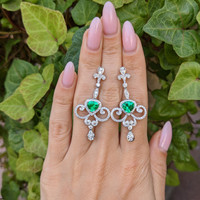 1.90 Ct.Tw. Emerald Natural Diamond Pave Earrings, 18K White Gold Life Style