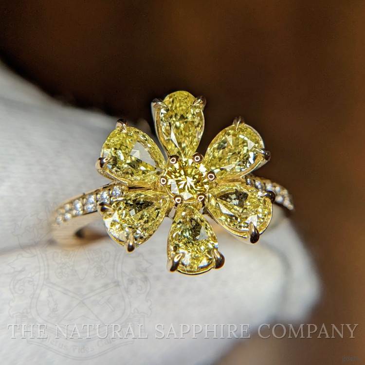 2.10 Ct. Yellow Natural Diamond and Natural Diamond Pave Ring, 18K Yellow Gold
