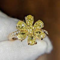2.10 Ct. Yellow Natural Diamond and Natural Diamond Pave Ring, 18K Yellow Gold Image