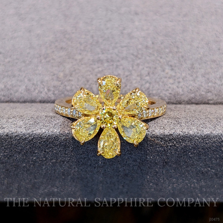 2.10 Ct. Yellow Natural Diamond and Natural Diamond Pave Ring, 18K Yellow Gold