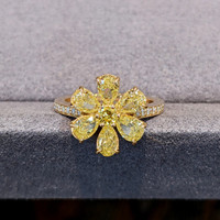 2.10 Ct. Yellow Natural Diamond and Natural Diamond Pave Ring, 18K Yellow Gold Image