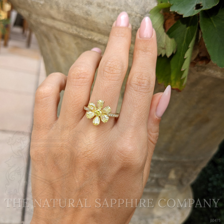 2.10 Ct. Yellow Natural Diamond and Natural Diamond Pave Ring, 18K Yellow Gold