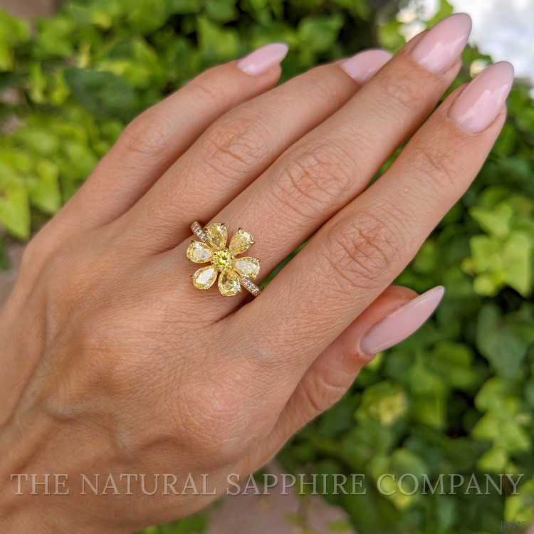 2.10 Ct. Yellow Natural Diamond and Natural Diamond Pave Ring, 18K Yellow Gold