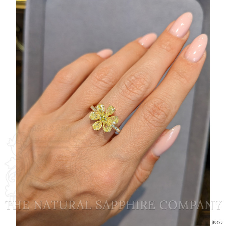 2.10 Ct. Yellow Natural Diamond and Natural Diamond Pave Ring, 18K Yellow Gold