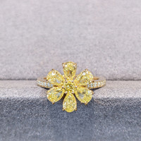 2.10 Ct. Yellow Natural Diamond and Natural Diamond Pave Ring, 18K Yellow Gold Life Style