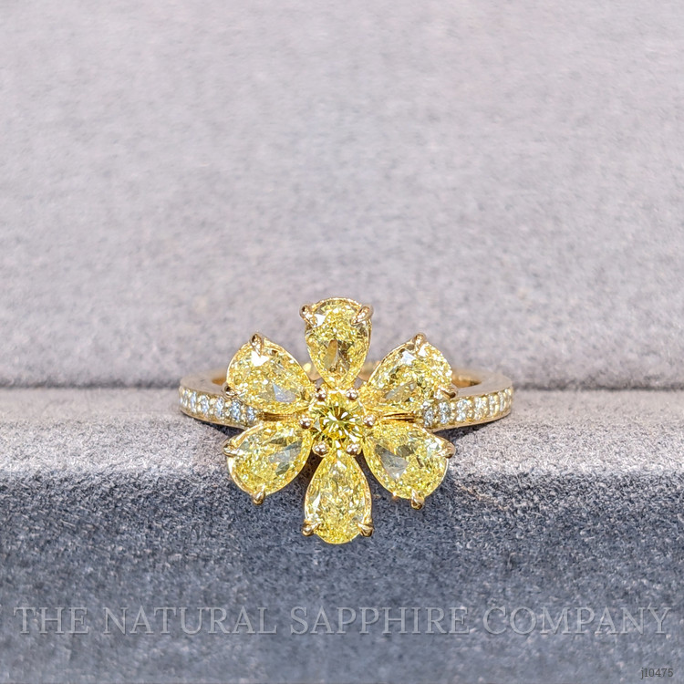 2.10 Ct. Yellow Natural Diamond and Natural Diamond Pave Ring, 18K Yellow Gold