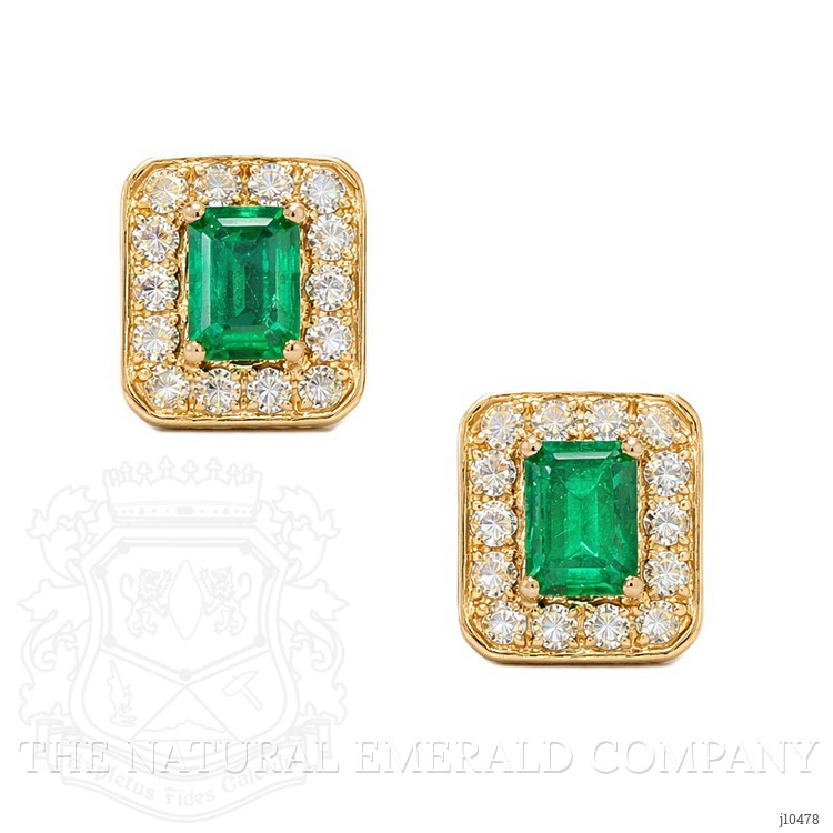1.90 Ct.Tw. Emerald and Natural Diamond Pave Earrings, 18K Rose Gold