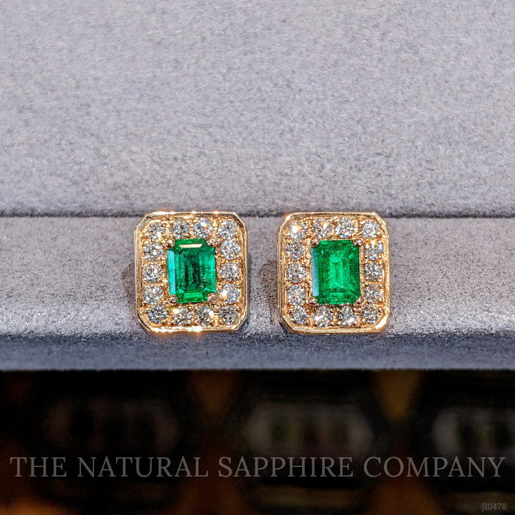 1.90 Ct.Tw. Emerald Natural Diamond Pave Earrings, 18K Rose Gold