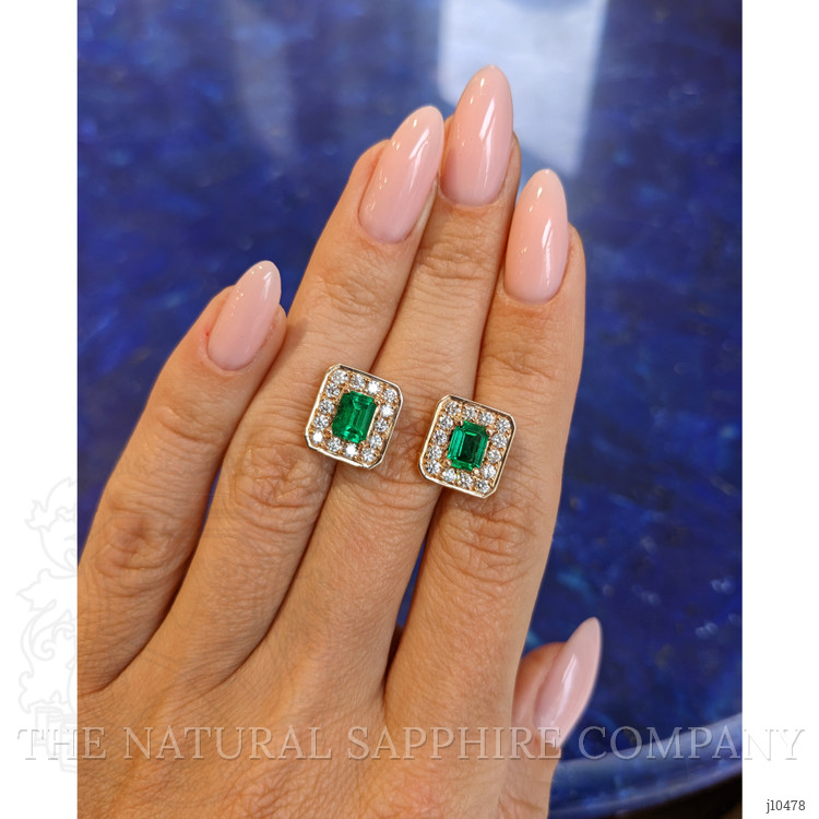 1.90 Ct.Tw. Emerald Natural Diamond Pave Earrings, 18K Rose Gold