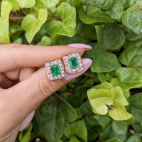 1.90 Ct.Tw. Emerald Natural Diamond Pave Earrings, 18K Rose Gold Life Style