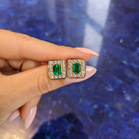 1.90 Ct.Tw. Emerald Natural Diamond Pave Earrings, 18K Rose Gold Life Style