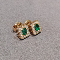 1.90 Ct.Tw. Emerald Natural Diamond Pave Earrings, 18K Rose Gold Life Style