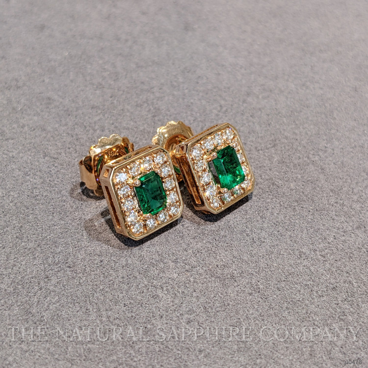 1.90 Ct.Tw. Emerald Natural Diamond Pave Earrings, 18K Rose Gold