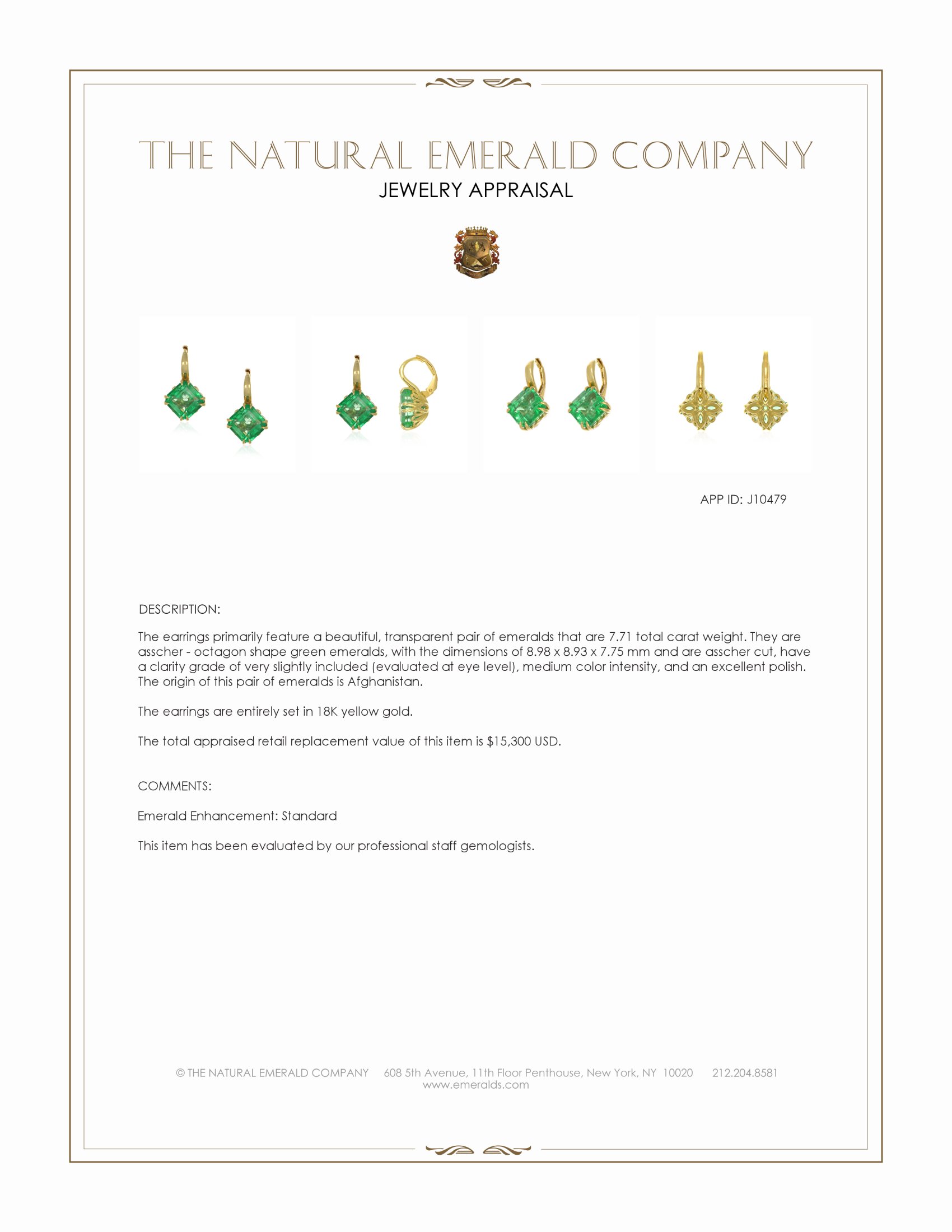 7.71 Ct.Tw. Emerald Hoops Earrings, 18K Yellow Gold