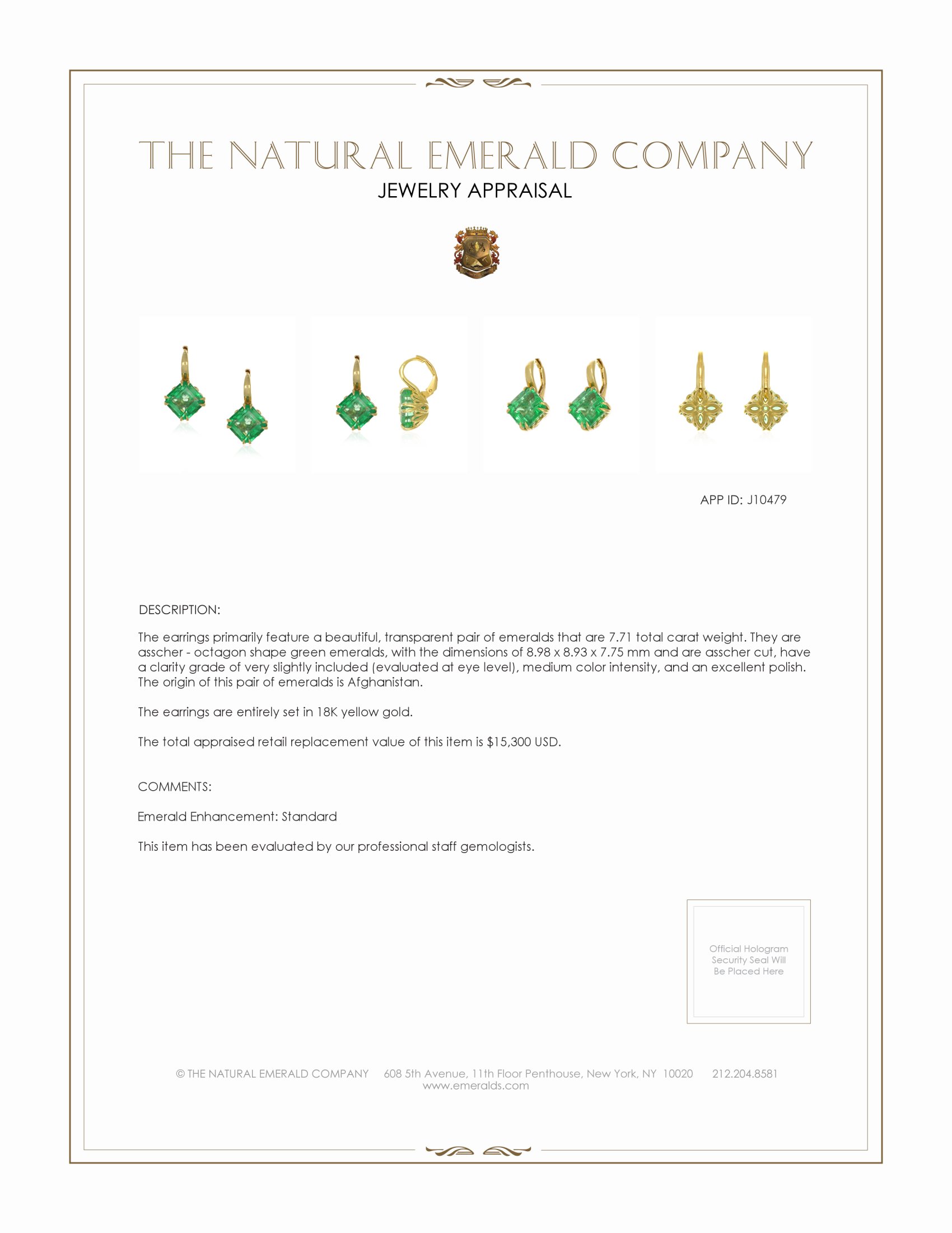 7.71 Ct.Tw. Emerald Drops Earrings, 18K Yellow Gold