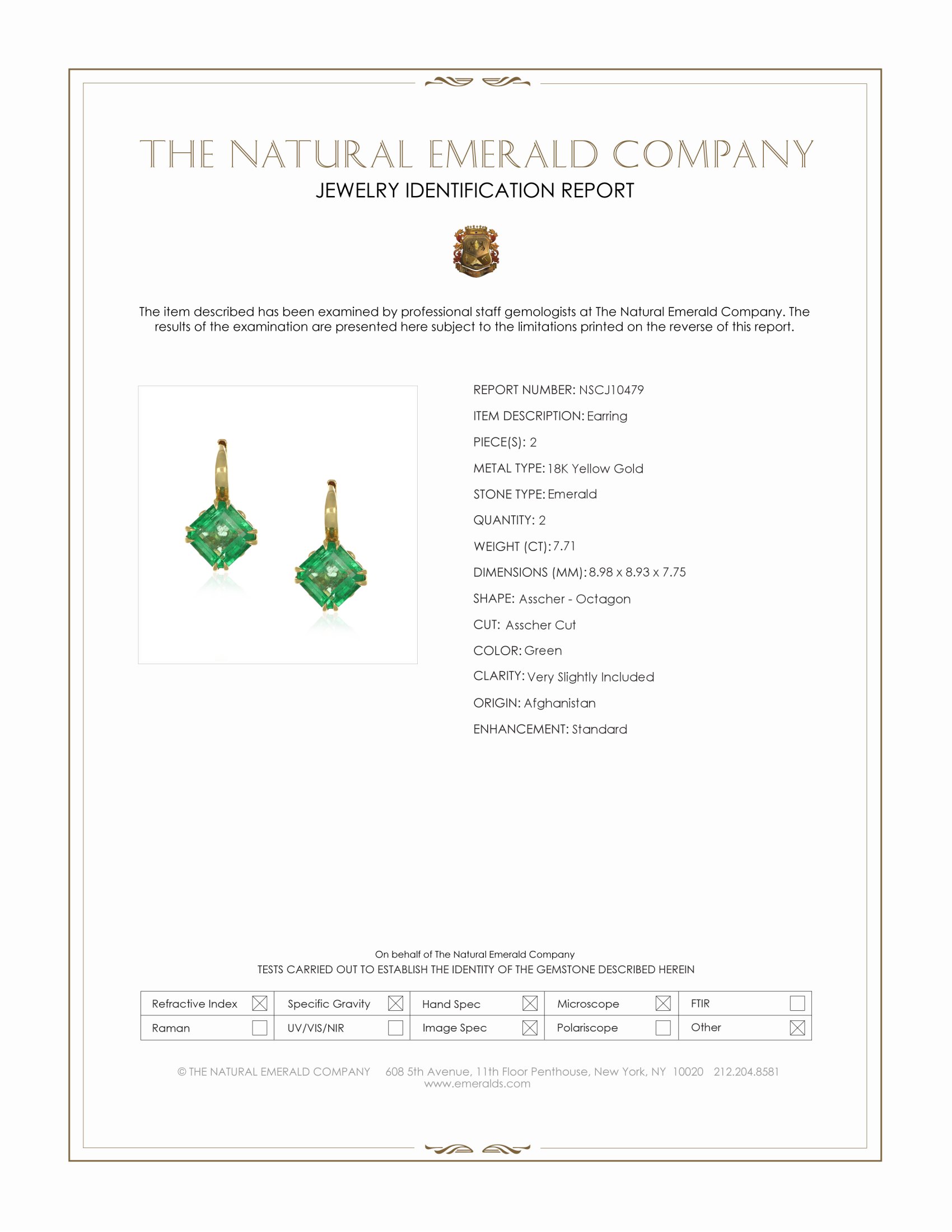 7.71 Ct.Tw. Emerald Hoops Earrings, 18K Yellow Gold