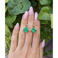 7.71 Ct.Tw. Emerald Drops Earrings, 18K Yellow Gold Life Style