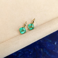 7.71 Ct.Tw. Emerald Drops Earrings, 18K Yellow Gold Life Style