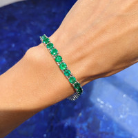 15.40 Ct.Tw.Total Carat Weight Emerald Tennis/Line Bracelet, 18K White Gold Life Style