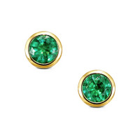 1.00 Ct.Tw.Total Carat Weight Emerald Studs Earrings, 18K Yellow Gold Image