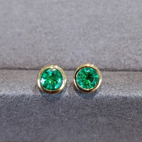 1.00 Ct.Tw. Emerald Studs Earrings, 18K Yellow Gold Image