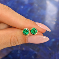1.00 Ct.Tw. Emerald Studs Earrings, 18K Yellow Gold Image